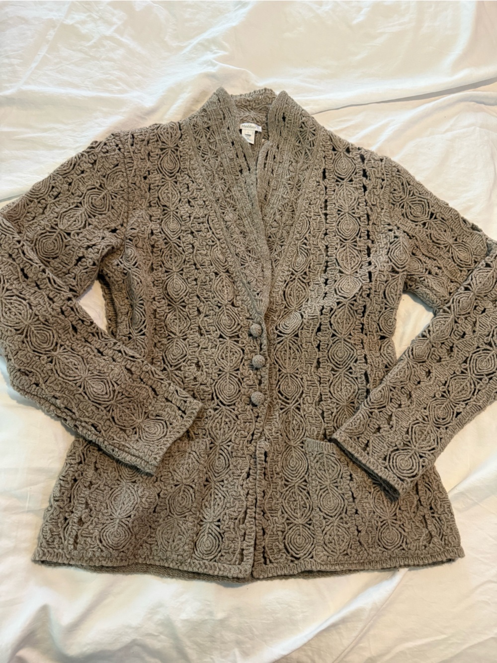 Max Mara Wool Cashmere Textured Knit Shawl Collar Sweater Jacket GUC 0760